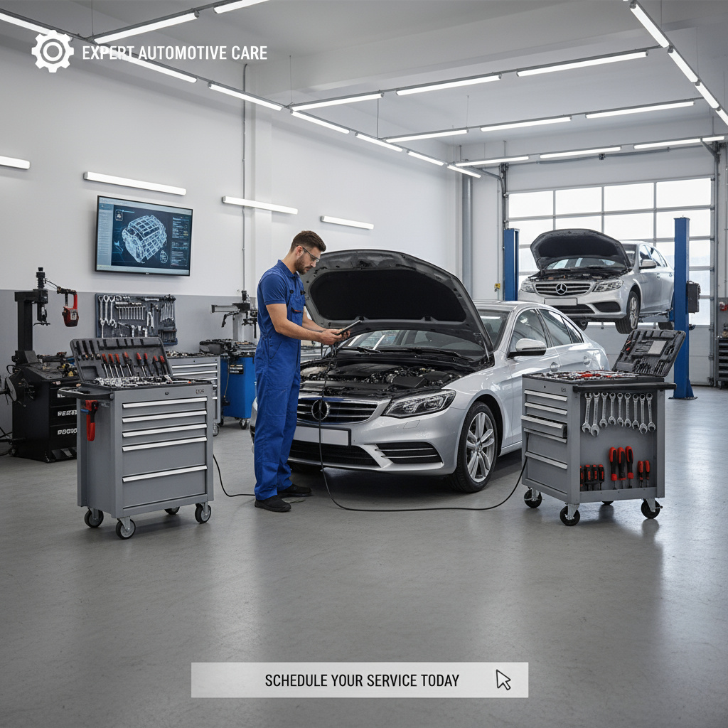 Professionelle Kfz-Werkstatt in Betrieb